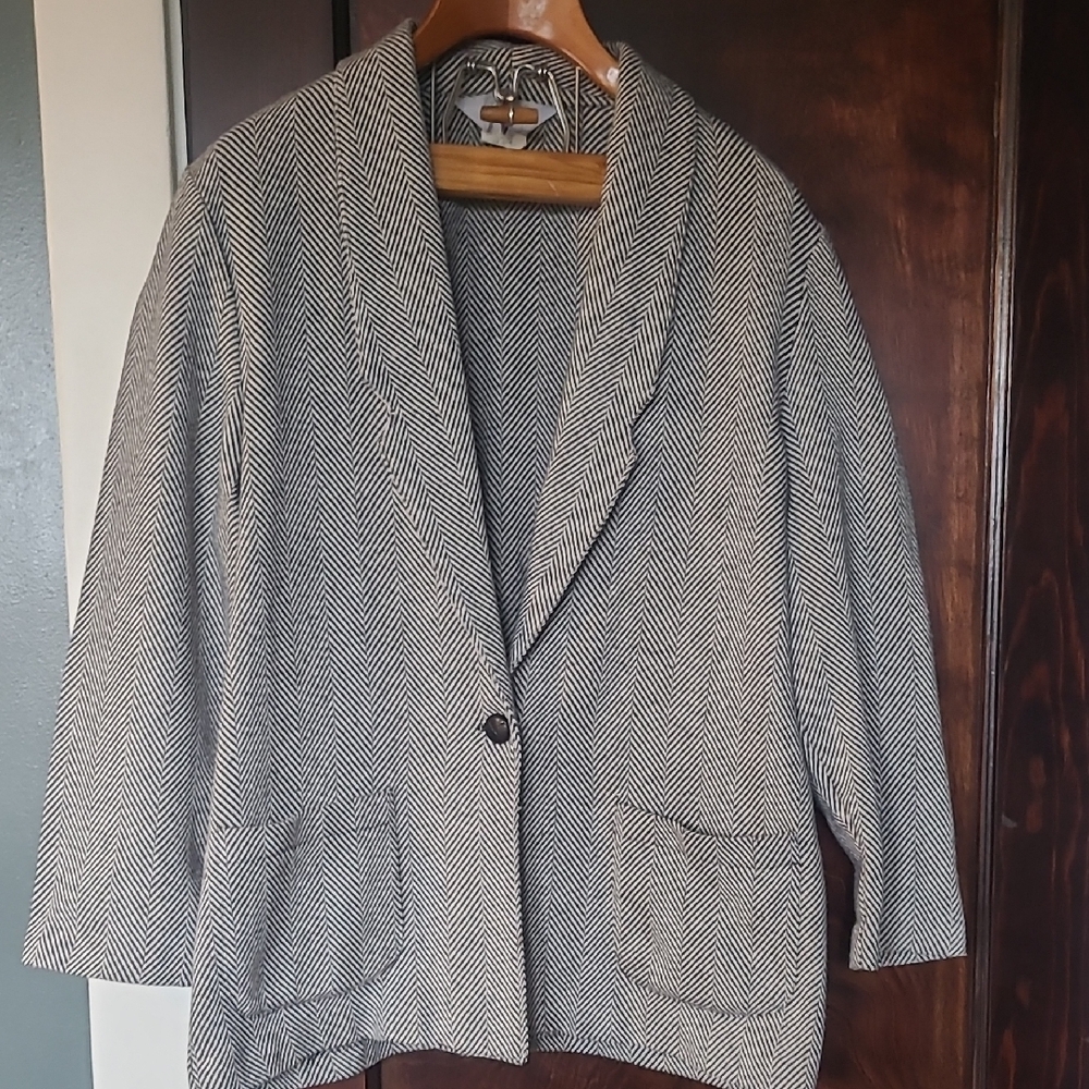 Blair Men's Herringbone Shawl Collar Blazer - Black & White